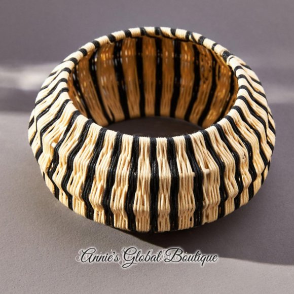 NWT ANTHROPOLOGIE Rosamund Woven Rattan Bangle Bracelet - Picture 3 of 16